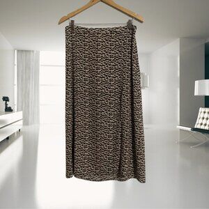 H&M Midi Skirt Size 12 | Brown & Cream Print | Side Slit | 100% Viscose